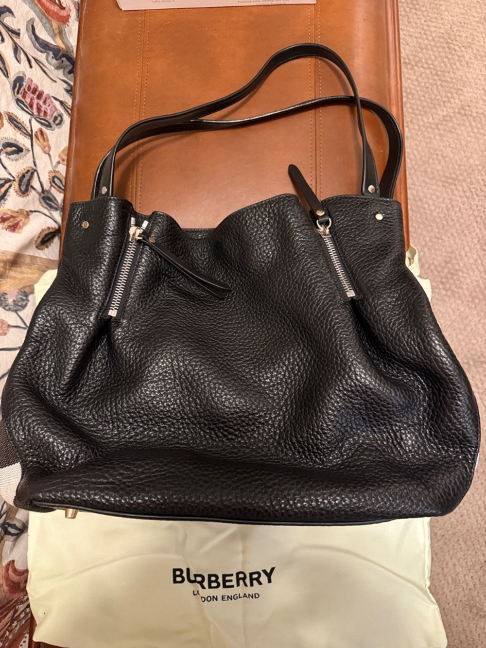 Burberry Black Pebbled Leather Shoulder Tote
